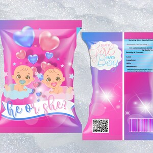 He or she | Gender Reveal | Boy or Girl | Girl vs Boy| Baby Shower | Chip Bag Favor | Digital | Printable File | Baby Shower Chip Bag Gender
