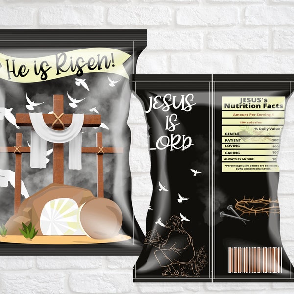 He is risen Easter | Religious Treats Package| Chip Template| JESUS is risen | Bible kids favor | Printable templates. FREE water bottle