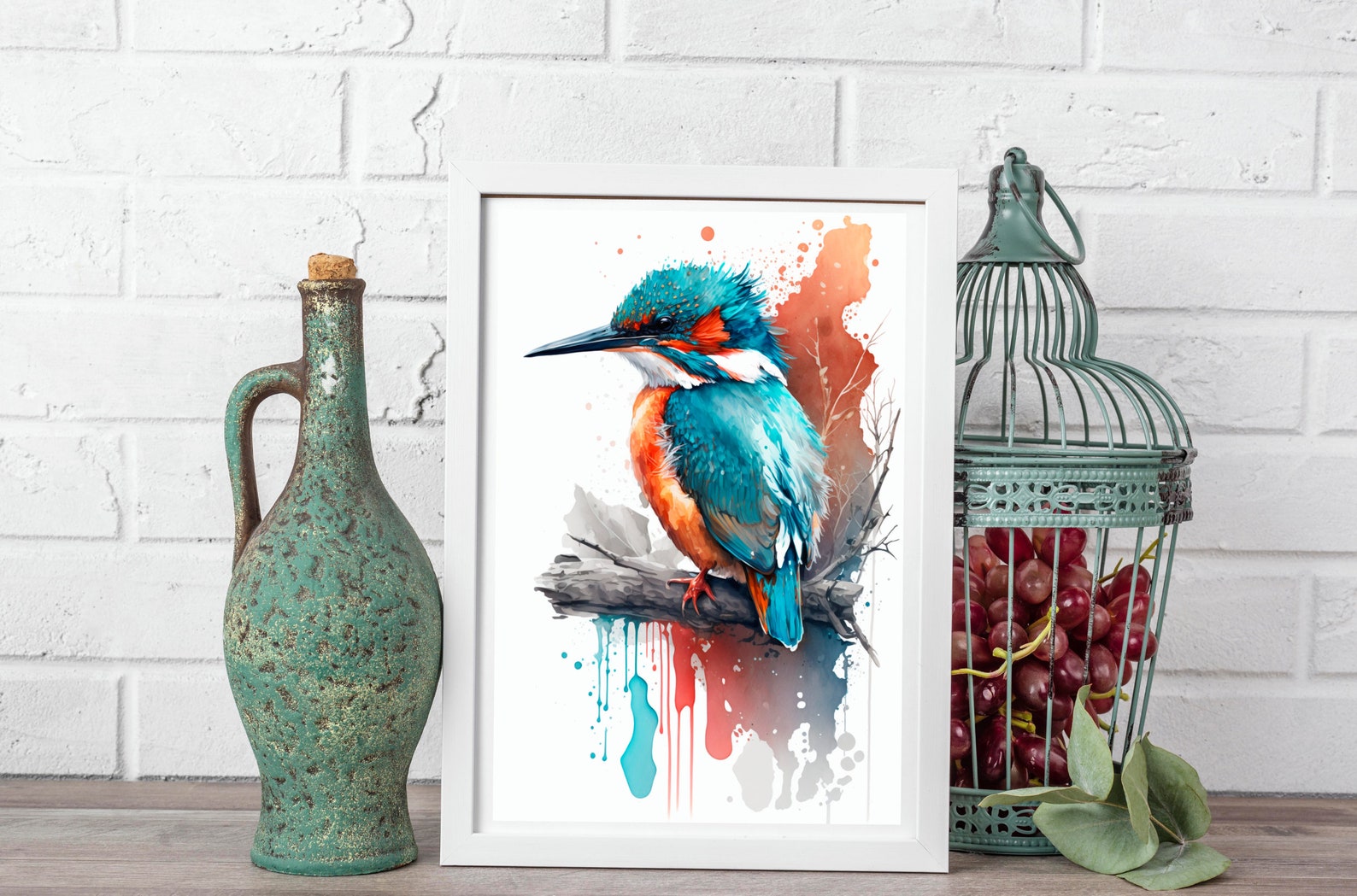 Watercolor Art Kingfisher Portrait Printable Art Wall Decor Spring Decor DIY Art Bird Art Best ...