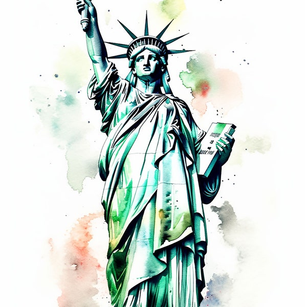 The Statue of Liberty, Watercolor Painting, Printable Art, Wall Décor, Universal Symbol of Freedom, Art for DIY Projects, DIGITAL DOWNLOAD