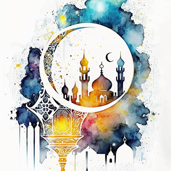 Ramadan Radiance | Watercolor Art | Ramadan Décor | Ramadan Gift | Wall Art | Islamic Print | Printable Art | Arabic Art | DIGITAL DOWNLOAD