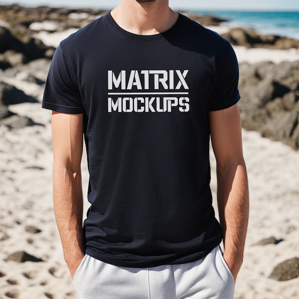 Black Bella Canvas 3001 Mockup, T-Shirt Mockup, Male t-shirt Mockup, Model Mockup, Nature, Black Tshirt mock, Model 3001 Mockup, Beach