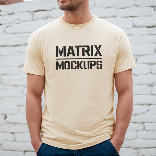 Soft Cream Bella Canvas 3001 Mockup, T-Shirt Mockup, Male t-shirt Mockup, Model Mockup, Styled Shirt Mockup, Tshirt mock, Model 3001 Mockup