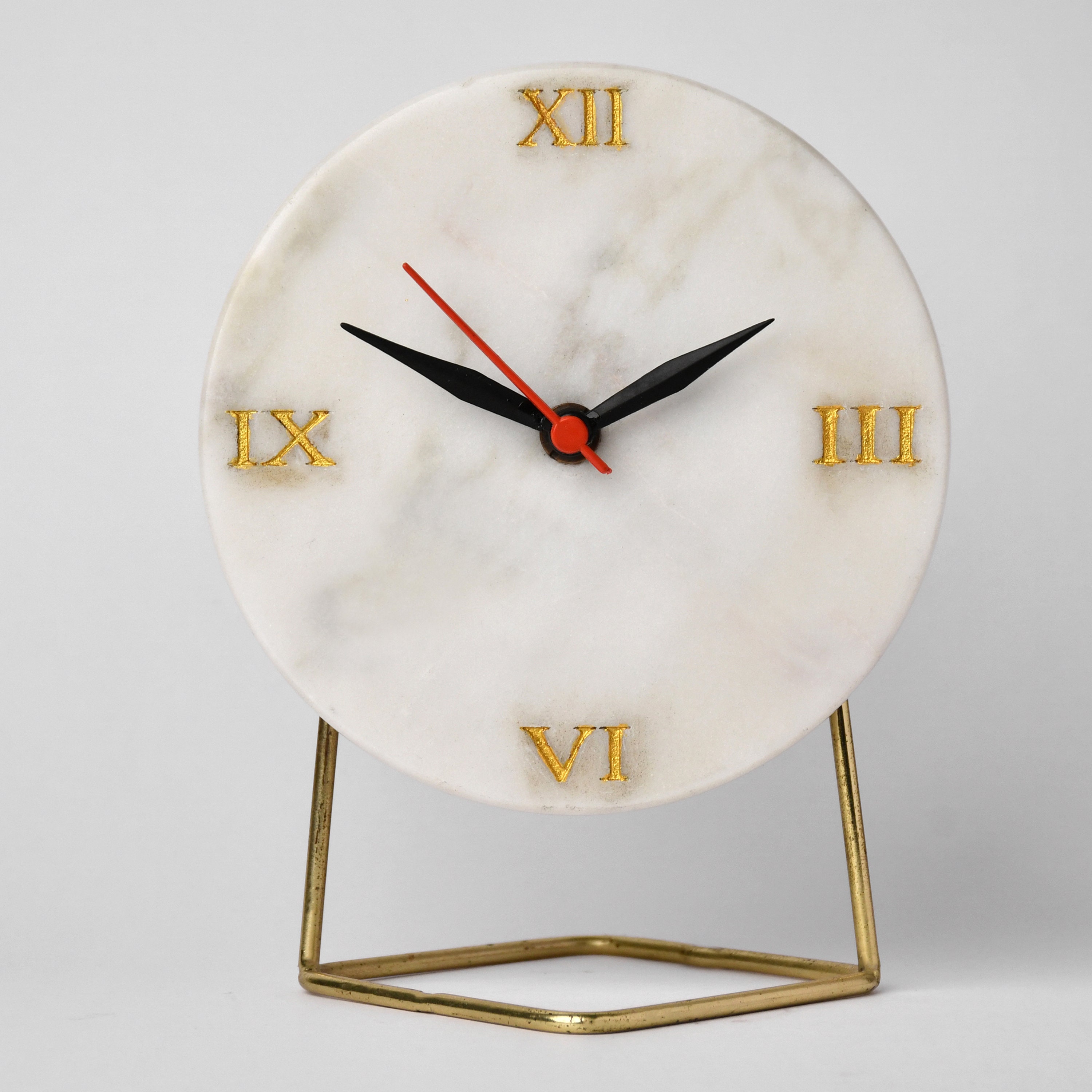 Natural White Marble Handmade Marble Clock With Golden Stand Etsy