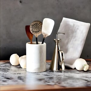 White Marble Utensil Caddy - Stylish Housewarming Gift Idea | Utensil pot | Gift for new house| Handmade gift| Handmade Kitchen Decor Gift