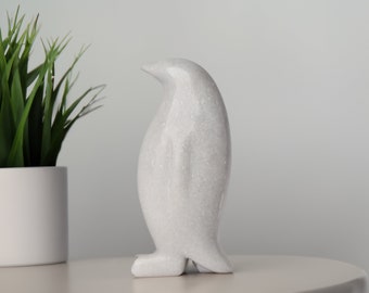 6-inch (16 cm) Natural white marble decorative penguin, marble modern art, office decor, gift for the bird lover, living decor, room decor