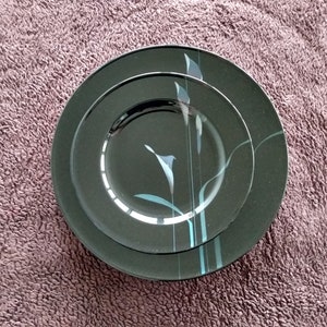Conjunto de 4 Mikasa Opus Black Galleria dos anos 1990 (2 pratos de jantar de 11 1/8 de polegada, 2 pratos de salada de 8 3/8 de polegada, ver notas de condição)