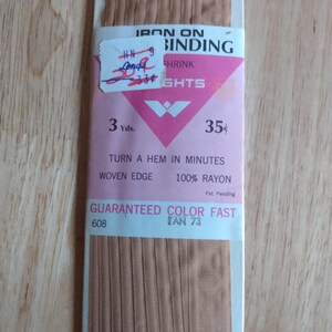Vintage Wrights Tan Iron On Seam Binding 3 Yards Woven Edge 100% Rayon - 608 Tan 73 - original price 35 cents - unopened