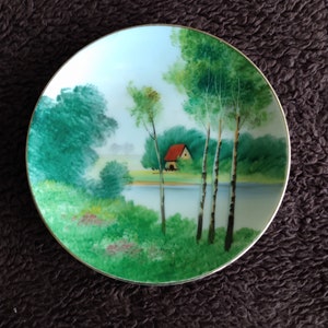1940s Hand Painted 6 inch Lake Cottage Gold China Made in Occupied Japan