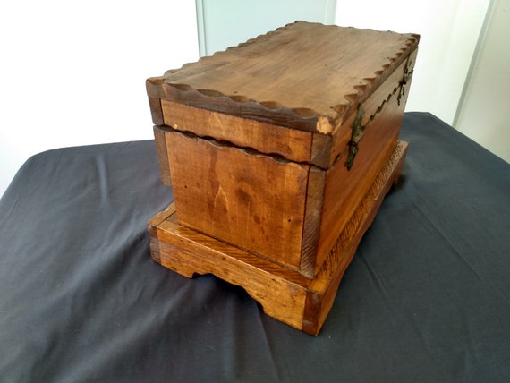 12x7.5x7.5 inch Vintage Handmade Wood Chest & Ped… - image 2