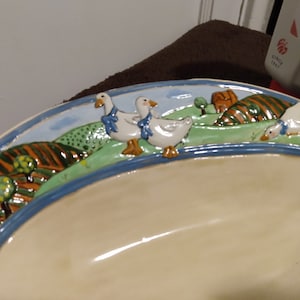 Kitschy Handpainted Geese Unique Vintage Earthenware Sauce Dish Tampa Bay Mold Company (see condition notes)