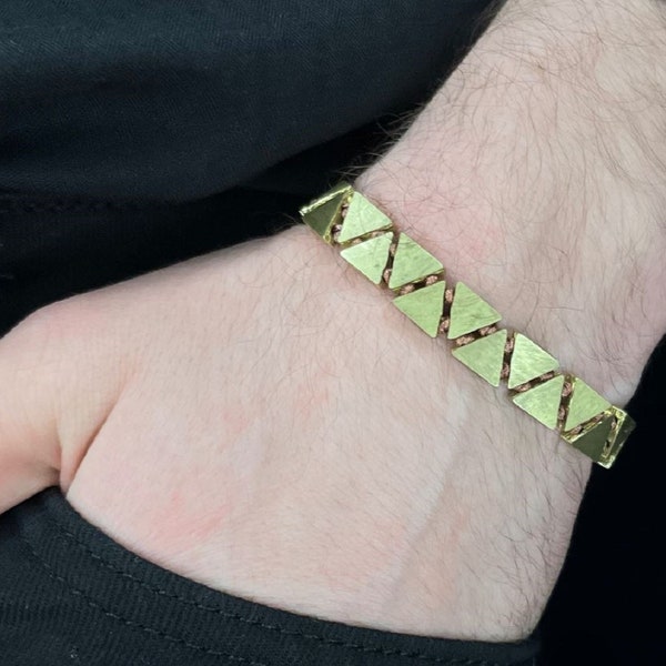 Bracelet en alliage italien - Pièces triangulaires plaquées d'argent 5 microns sur corde de parachute dorée, style bohème, bijoux minimalistes, cadeau parfait