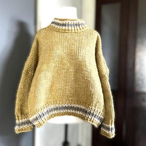 Wide Yellow Jumper with Grey & White Stripe Trim