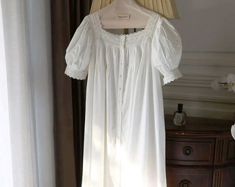 Handmade Cotton Nightgown for women, Vintage 1900s Victorian Cotton Nightgown, Edwardian Nightgown, Gift for her, Anniversary gifts