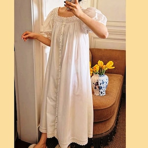 Handmade Cotton Victorian Nightgown: Edwardian Lace Sleepwear