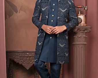 Groom Sherwani, Indian Wedding Sherwani for Men, Pakistani Groom Outfit, Ethnic South Asian Wedding Wear, Handmade Embroidered Kurta Set