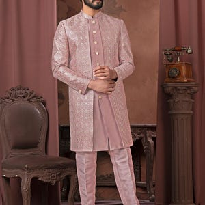 Groom Sherwani, Indian Wedding Sherwani for Men, Pakistani Groom Outfit, Ethnic South Asian Wedding Wear, Handmade Embroidered Kurta Set