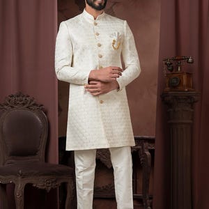 Groom Sherwani, Indian Wedding Sherwani for Men, Pakistani Groom Outfit, Ethnic South Asian Wedding Wear, Handmade Embroidered Kurta Set