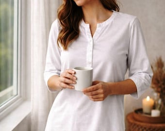Cotton Loungewear Set White Pajama and top for Women, Soft Lounge & Sleepwear Set