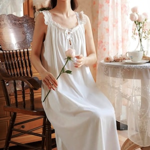 Lace Cotton Victorian Nightgown: Sleeveless Summer Nightdress
