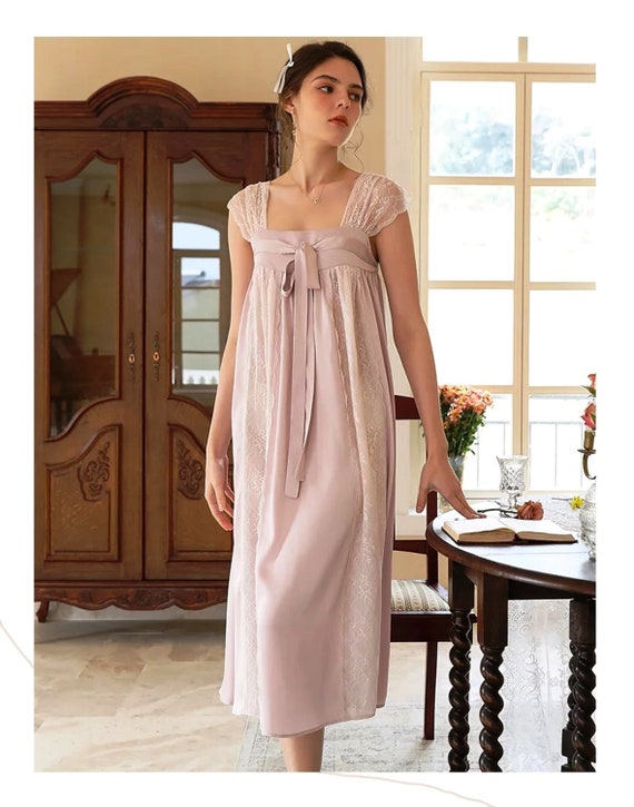Lace Satin Gown for Women Sleeveless Nightgown Summer Beautiful Lace Satin Nightwear Vintage Nightgown Victorian Soft Sleepwear Etsy