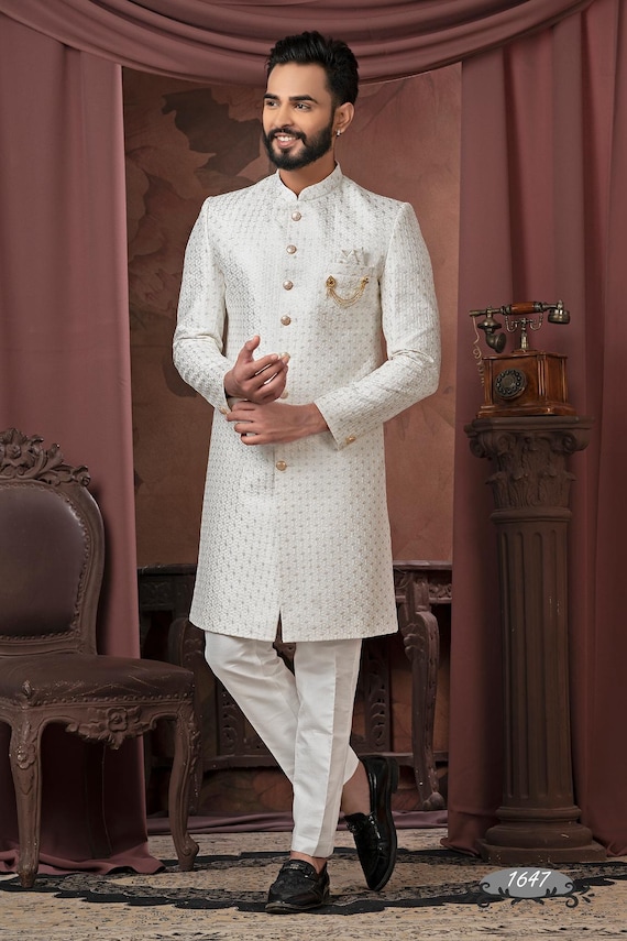 Handmade Embroidered Groom Sherwani, Indian Wedding Kurta Set