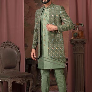 Handcrafted Indian Wedding Sherwani: Embroidered Groom Outfit
