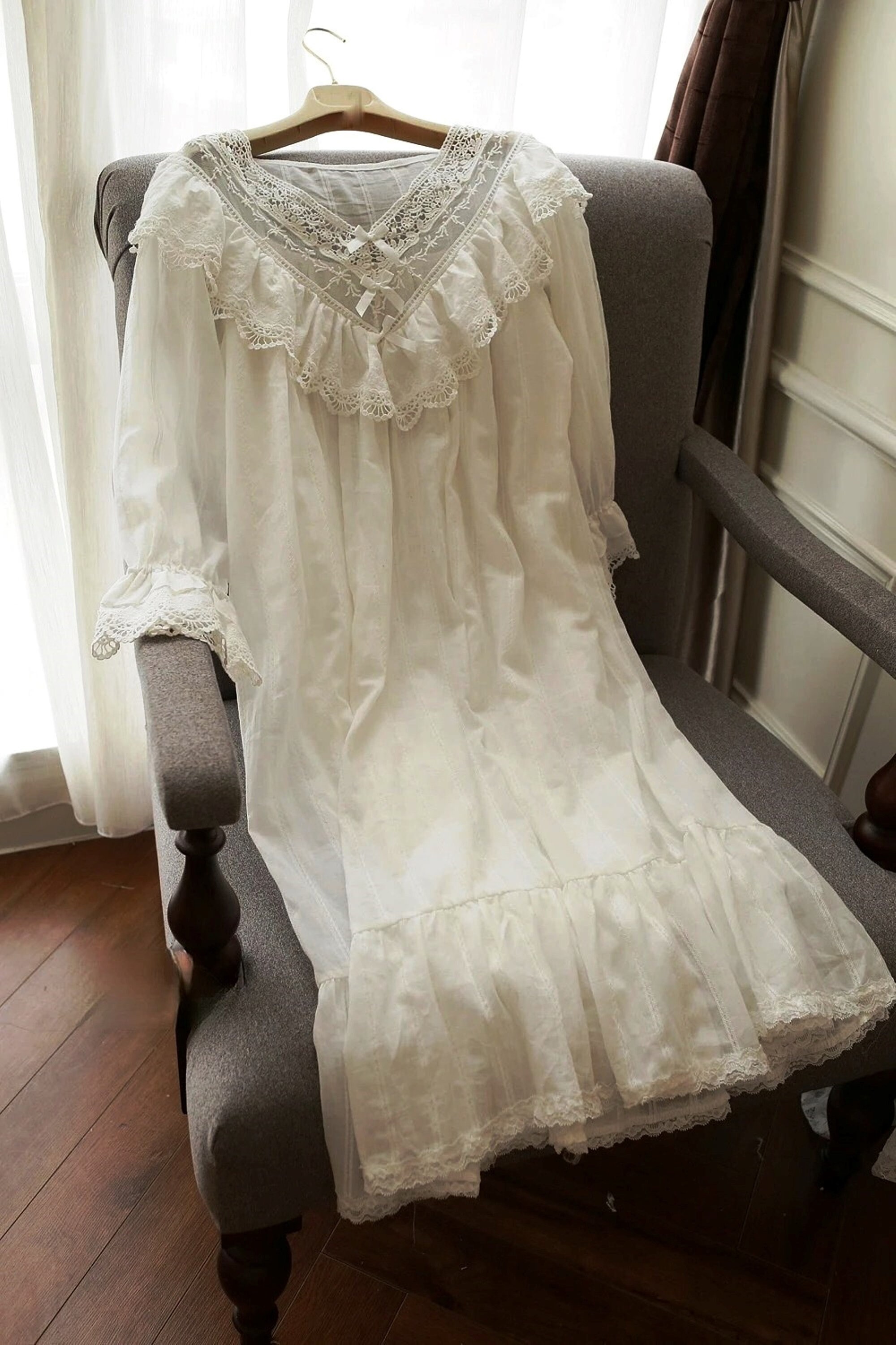 Vintage Nightgown, Cotton White Victorian Nightgown, Beautiful Lace ...