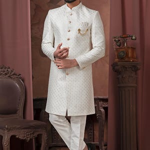Groom Sherwani, Indian Wedding Sherwani for Men, Pakistani Groom Outfit, Ethnic South Asian Wedding Wear, Handmade Embroidered Kurta Set