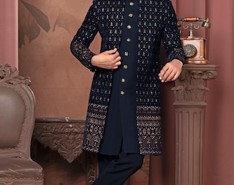 Groom Sherwani, Indian Wedding Sherwani for Men, Pakistani Groom Outfit, Ethnic South Asian Wedding Wear, Handmade Embroidered Kurta Set
