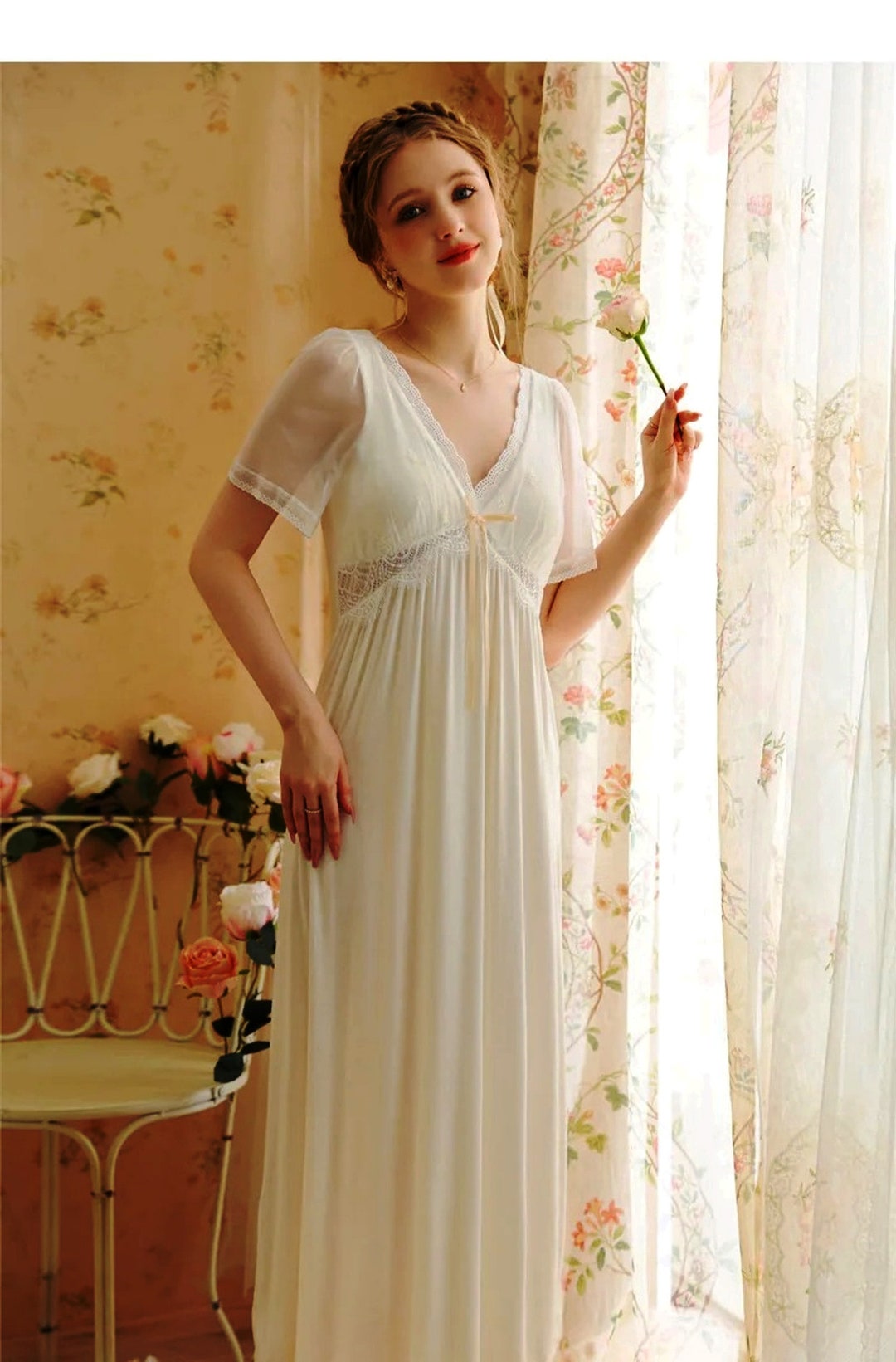 Vintage Victorian Cotton Nightgown: White Lace Loungewear Hong Kong