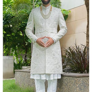 Handcrafted Indian Wedding Sherwani: Embroidered Groom Outfit