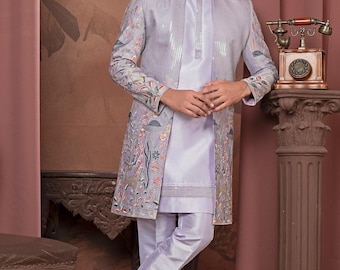 Groom Sherwani, Indian Wedding Sherwani for Men, Pakistani Groom Outfit, Ethnic South Asian Wedding Wear, Handmade Embroidered Kurta Set