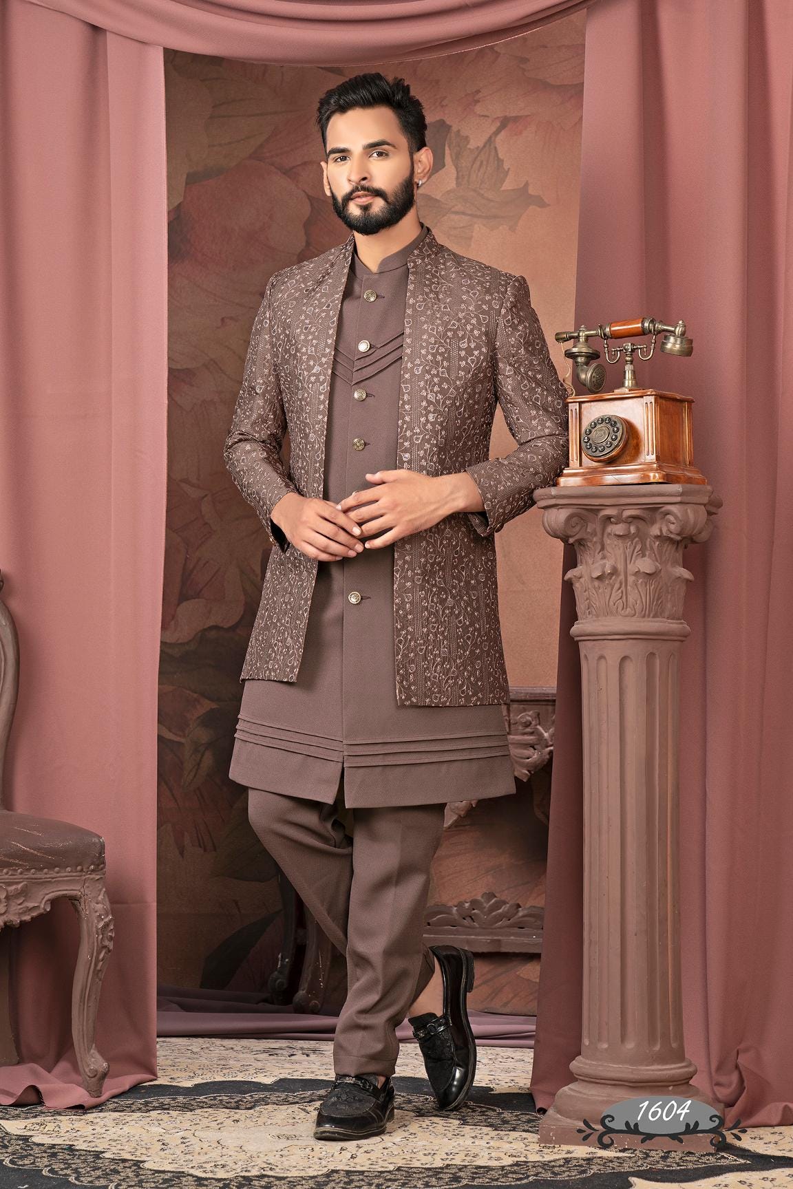 Groom Sherwani, Indian Wedding Sherwani for Men, Pakistani Groom Outfit, Ethnic South Asian Wedding Wear, Handmade Embroidered Kurta Set