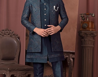 Groom Sherwani, Indian Wedding Sherwani for Men, Pakistani Groom Outfit, Ethnic South Asian Wedding Wear, Handmade Embroidered Kurta Set