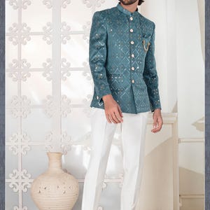 Handcrafted Groom Sherwani: Embroidered Indian Wedding Outfit