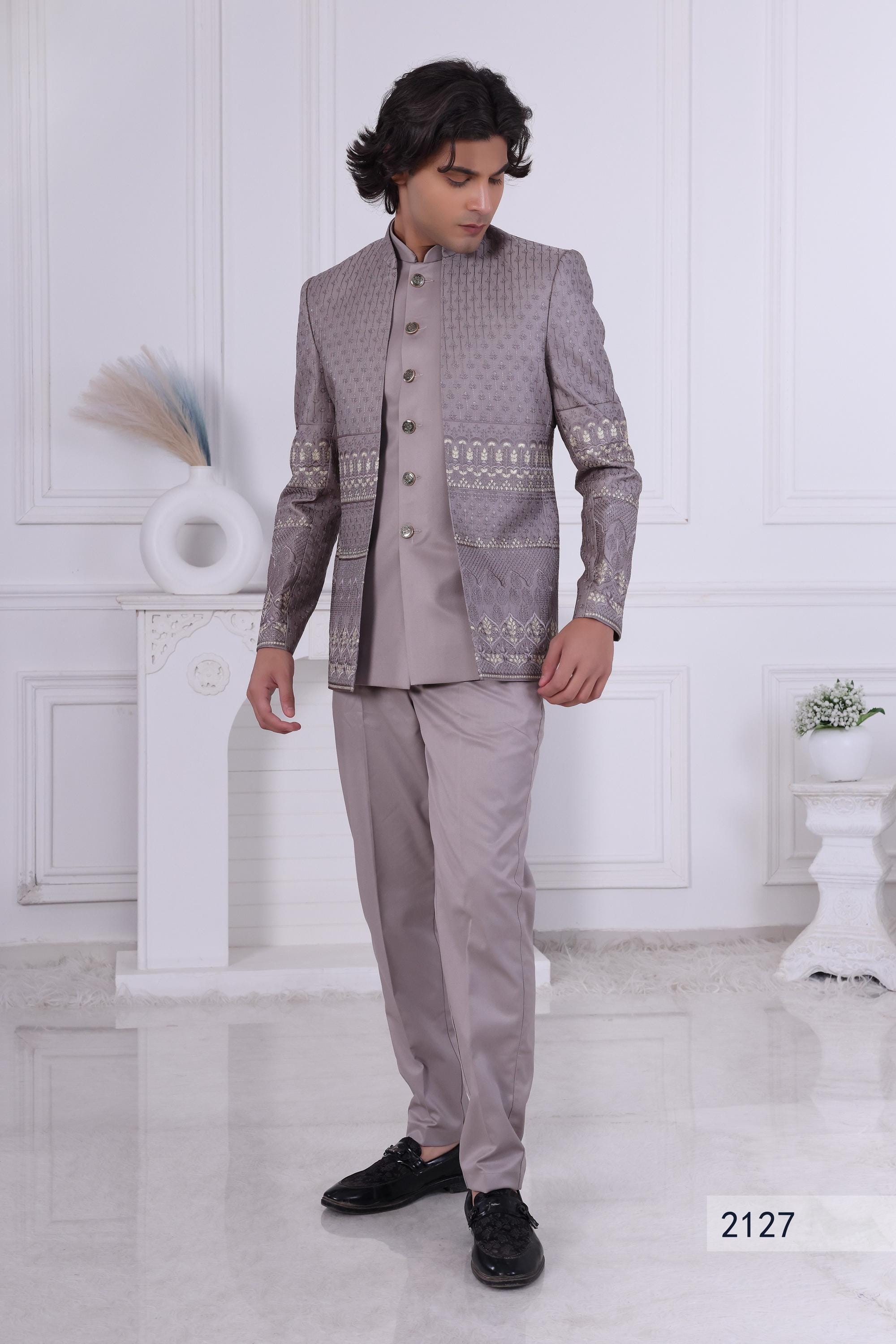 Mens Purple Waistcoat Kurta Set