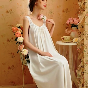 White Lace Cotton Nightgown: Vintage Edwardian Sleeveless Sleepwear