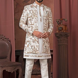 Groom Sherwani, Indian Wedding Sherwani for Men, Pakistani Groom Outfit, Ethnic South Asian Wedding Wear, Handmade Embroidered Kurta Set