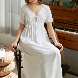 Victorian Cotton Nightgown: White Lace Edwardian Loungewear