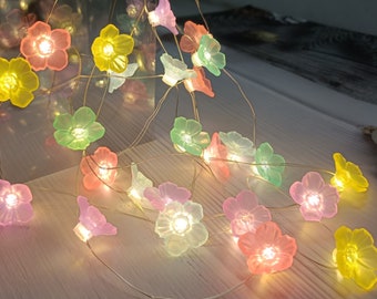 Macaroon Color Sakura Copper Wire String Lights, Cherry Blossom Flower Decoration String Lights, Fairy Lights for Party, Weddings, Halloween