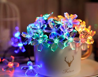 Solar Cherry Blossom String Lights, Sakura Bunte Lichter, Outdoor, Indoor, Terrasse, Garten, Rasen, Laterne, Weihnachtsdekoration Lichter