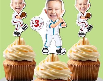Custom Baseball Cupcake Toppers,Face Cupcake Topper, Baseball theme party ,Baseball birthday, Photo cupcake topper, Face toppers