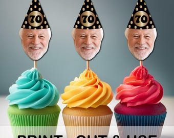 Adornos para cupcakes con foto (30, 40, 50, 60, 70), decoración de cumpleaños para cualquier edad, cupcakes de 30 cumpleaños, adorno para cupcakes con cara, cupcake de 40 cumpleaños