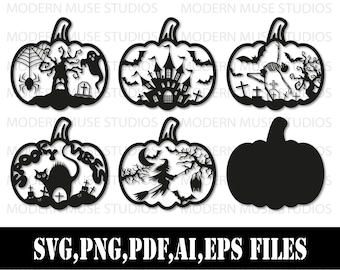 Halloween Pumpkin Bundle Svg, Pumpkins svg, Halloween Decor svg, Pumpkin Laser Cut Files, Halloween svg, Spooky Glowforge Svg, Black Cat Svg