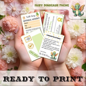 Kit de cartas para el Hada de los Dientes con temática de dinosaurios en miniatura para imprimir, recibo para el Hada de los Dientes, carta para el Hada de los Dientes, primera carta para el Hada de los Dientes, carta para el Hada de los Dientes para niño