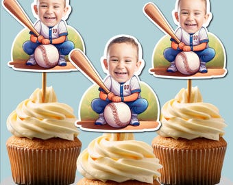Custom Baseball Cupcake Toppers,Face Cupcake Topper, Baseball theme party ,Baseball birthday, Photo cupcake topper, Face toppers