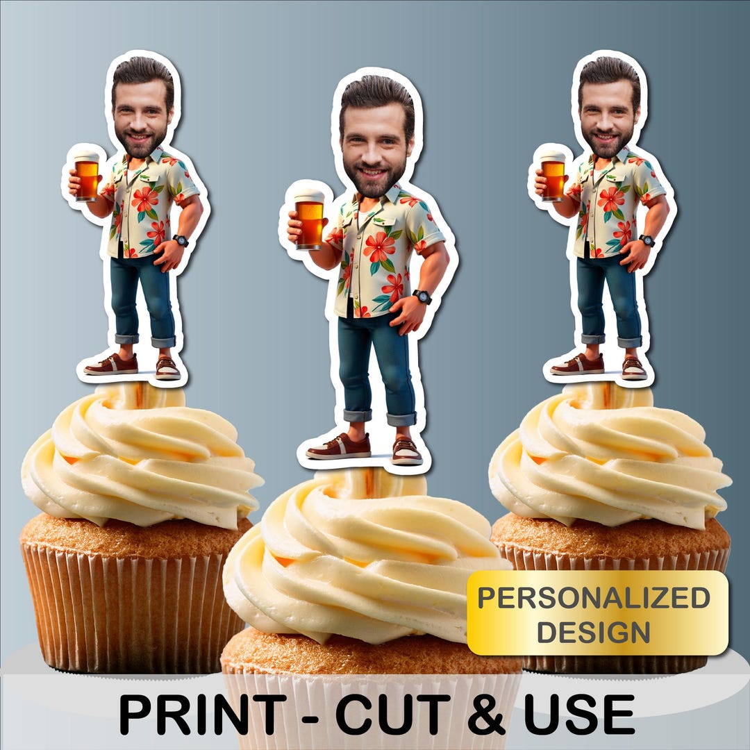 Beer Lover Cupcake Toppers, Big Head Cutout, Photo Cupcake Toppers ...
