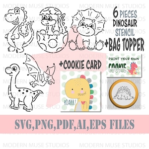Pyo Dinosaurier Cookie Schablone Bundle, Pyo Dinosaurier Cookie Bag Topper, Pyo Dinosaurier Schablone, Junge Geburtstag SVG, Geburtstag Junge Dinosaurier Dekoration