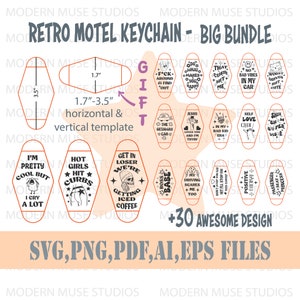 Motel sleutelhanger sjabloon, sleutelhanger svg bundel, sleutelhanger gesneden bestand voor Cricut & Silhouette Set, grappig citaat Svg, vintage retro sleutelhanger Svg